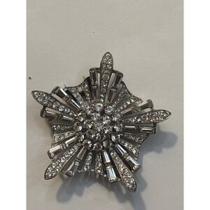 Trifari Rhinestone Starburst Brooch Pin Sterling Silver Vintage